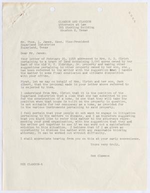 [Letter from Rex Clawson to Thomas Leroy James, February 25, 1954]