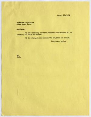 [Letter from A. H. Blackshear, Jr. to Sugarland Industries, August 16, 1954]