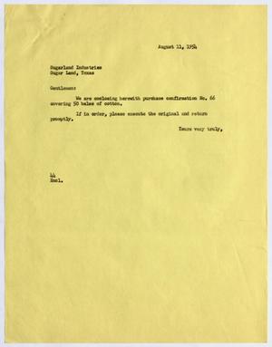 [Letter from A. H. Blackshear, Jr. to Sugarland Industries, August 11, 1954]