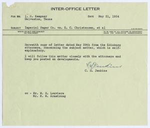 [Letter from C. H. Jenkins to I. H. Kempner, May 21, 1954]
