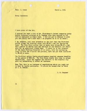 [Letter from Isaac Herbert Kempner to Thomas Leroy James, March 4, 1954]