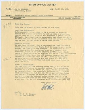 [Letter from Gus A. Stirl to I. H. Kempner, April 15, 1954]