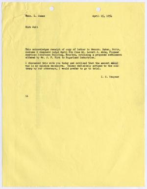 [Letter from I. H. Kempner to Thomas L. James, April 15, 1954]