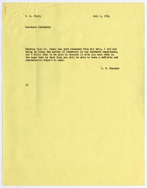 [Letter from Isaac Herbert Kempner to Gus A. Stirl, July 1, 1954]