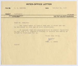 [Letter from Thomas L. James to I. H. Kempner, October 21, 1954]