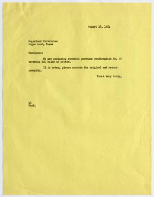 [Letter from A. H. Blackshear, Jr. to Sugarland Industries, August 18, 1954]