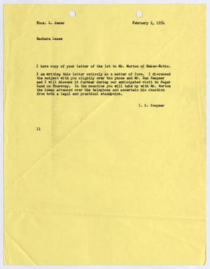 [Letter from I. H. Kempner to Thomas L. James, February 2, 1954]