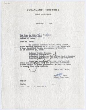 [Letter from Thomas L. James to Oran H. Kite, February 17, 1954]