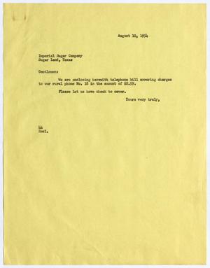[Letter from A. H. Blackshear Jr. to Sugarland Industries, August 10, 1954]