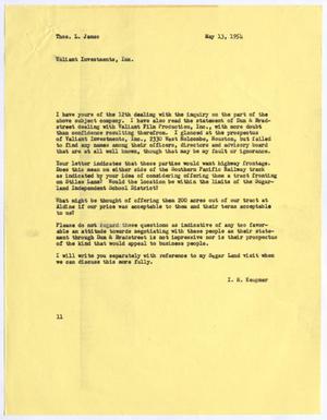 [Letter from ISaac Herbert Kempner to Thomas Leroy James, May 13, 1954]