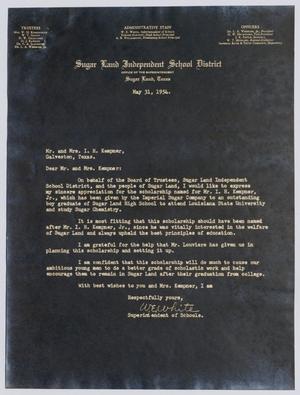 [Letter from W. E. White to Isaac Herbert Kempner, Henrietta-Leonora Kempner, May 31, 1954]