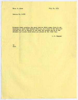 [Letter from I. H. Kempner to Thomas L. James, July 24, 1954]