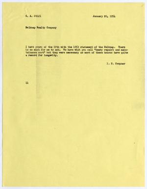 [Letter from Isaac Herbert Kempner to Gus A. Stirl, January 20, 1954]