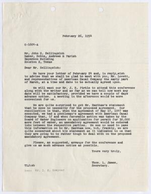 [Letter from Thomas L. James to John S. Sellingsloh, February 26, 1954]