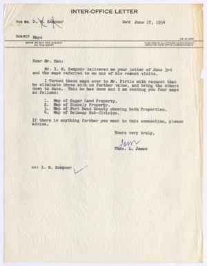[Letter from Thomas Leroy James to Daniel Webster Kempner, June 17, 1954]