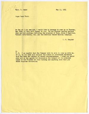 [Letter from Isaac Herbert Kempner to Thomas Leroy James, May 13, 1954]
