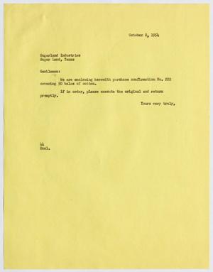 [Letter from A. H. Blackshear, Jr. to Sugarland Industries, October 8, 1954]