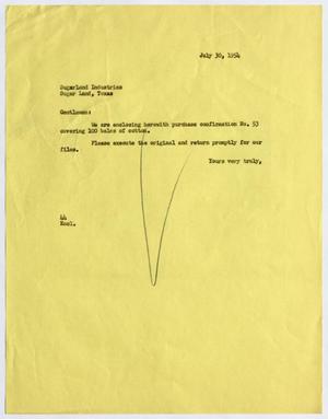 [Letter from A. H. Blackshear, Jr. to Sugarland Industries, July 30, 1954]
