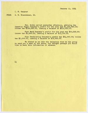 [Letter from A. H. Blackshear, Jr. to I. H. Kempner, January 13, 1954]