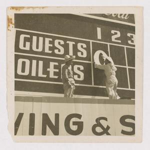 Primary view of object titled '[Scoreboard at Plymouth Oilers Park]'.