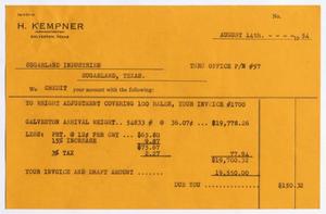 [Invoice for Sugarland Industries, August 14, 1954]