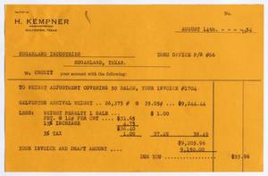 [Invoice for Sugarland Industries, August 14, 1954]