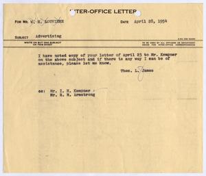 [Letter from Thomas L. James to W. H. Louviere, April 28, 1954]