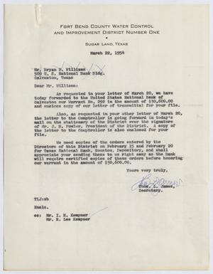 [Letter from Thomas Leroy James to Bryan F. Williams, March 22, 1954]