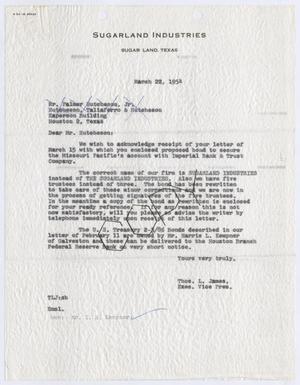 [Letter from Thomas L. James to Palmer Hutcheson, Jr., March 22, 1954]