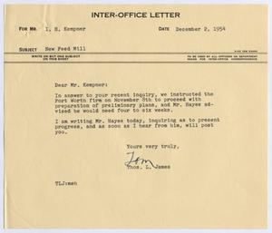 [Letter from Thomas L. James to I. H. Kempner, December 2, 1954]