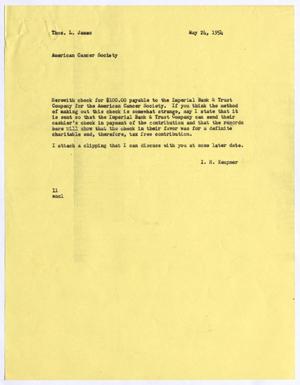 [Letter from Isaac Herbert Kempner to Thomas Leroy James, May 24, 1954]