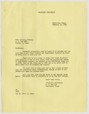 [Letter from Sugarland Industries to Webb Printing Company, February 17, 1954]