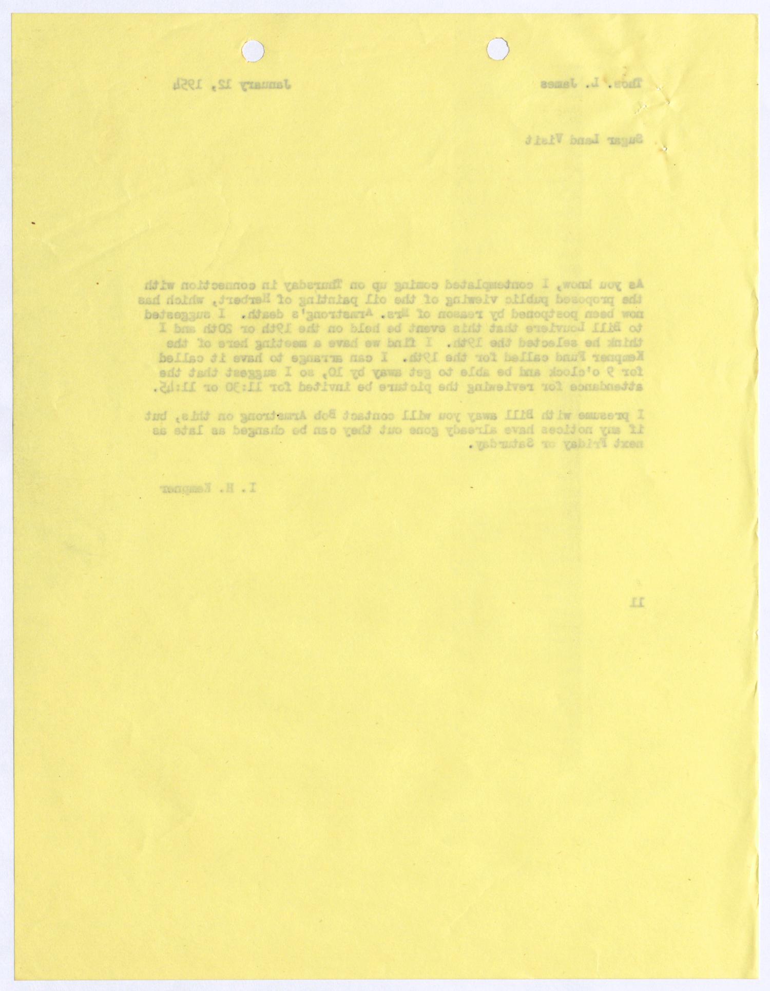 [Letter from I. H. Kempner to Thomas L. James, January 12, 1954]
                                                
                                                    [Sequence #]: 2 of 2
                                                