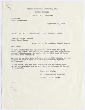 [Letter from D. C. Scott to C. H. Jenkins, October 6, 1954]