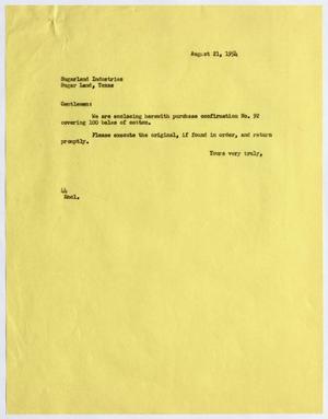 [Letter from A. H. Blackshear, Jr. to Sugarland Industries, August 21, 1954]