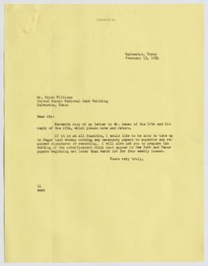 [Letter from Isaac Herbert Kempner to Bryan F. Williams, February 13, 1954]