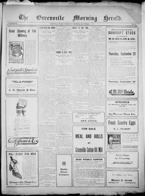 Primary view of object titled 'The Greenville Morning Herald. (Greenville, Tex.), Vol. 20, No. 18, Ed. 1, Wednesday, September 21, 1910'.