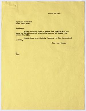[Letter from A. H. Blackshear, Jr. to Sugarland Industries, August 23, 1954]