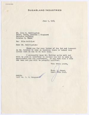 [Letter from Thomas Leroy James to John S. Sellingsloh, June 7, 1954]