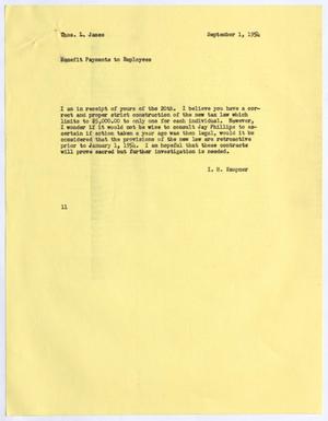 [Letter from Isaac Herbert Kempner to Thomas Leroy James, September 1, 1954]