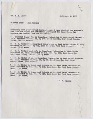[Letter from J. R. Pirtle to Thomas Leroy James, February 1, 1954]