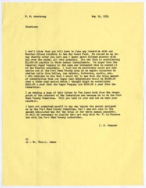 [Letter from Isaac Herbert Kempner to Robert Markle Armstrong, May 10, 1954]
