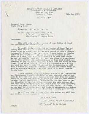 [Letter from Kelley, Looney, McLean & Littleton to Imperial Sugar Company, March 4, 1954]