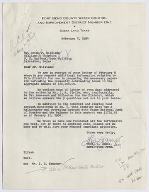 [Letter from Thomas Leroy James to Bryan F. Williams, February 8, 1954]