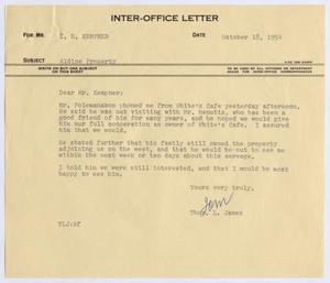 [Letter from Thomas L. James to I. H. Kempner, October 18, 1954]