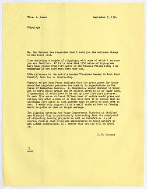 Primary view of object titled '[Letter from Isaac Herbert Kempner to Thomas Leroy James, September 7, 1954]'.