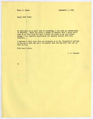 [Letter from Isaac Herbert Kempner to Thomas Leroy James, September 7, 1954]