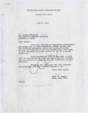 [Letter from Thomas Leroy James to Johnny Mitchell, July 9, 1954]