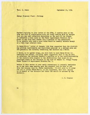 [Letter from Isaac Herbert Kempner to Thomas Leroy James, September 30, 1954]
