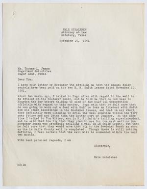 [Letter from Hale Schaleben to Thomas Leroy James, November 10, 1954]